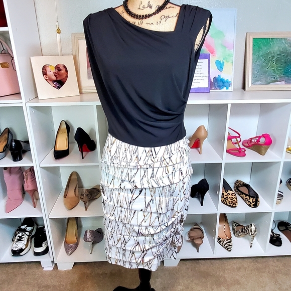 BCBG Asymmetric Body Con Coctail Dress Black - Picture 6 of 8